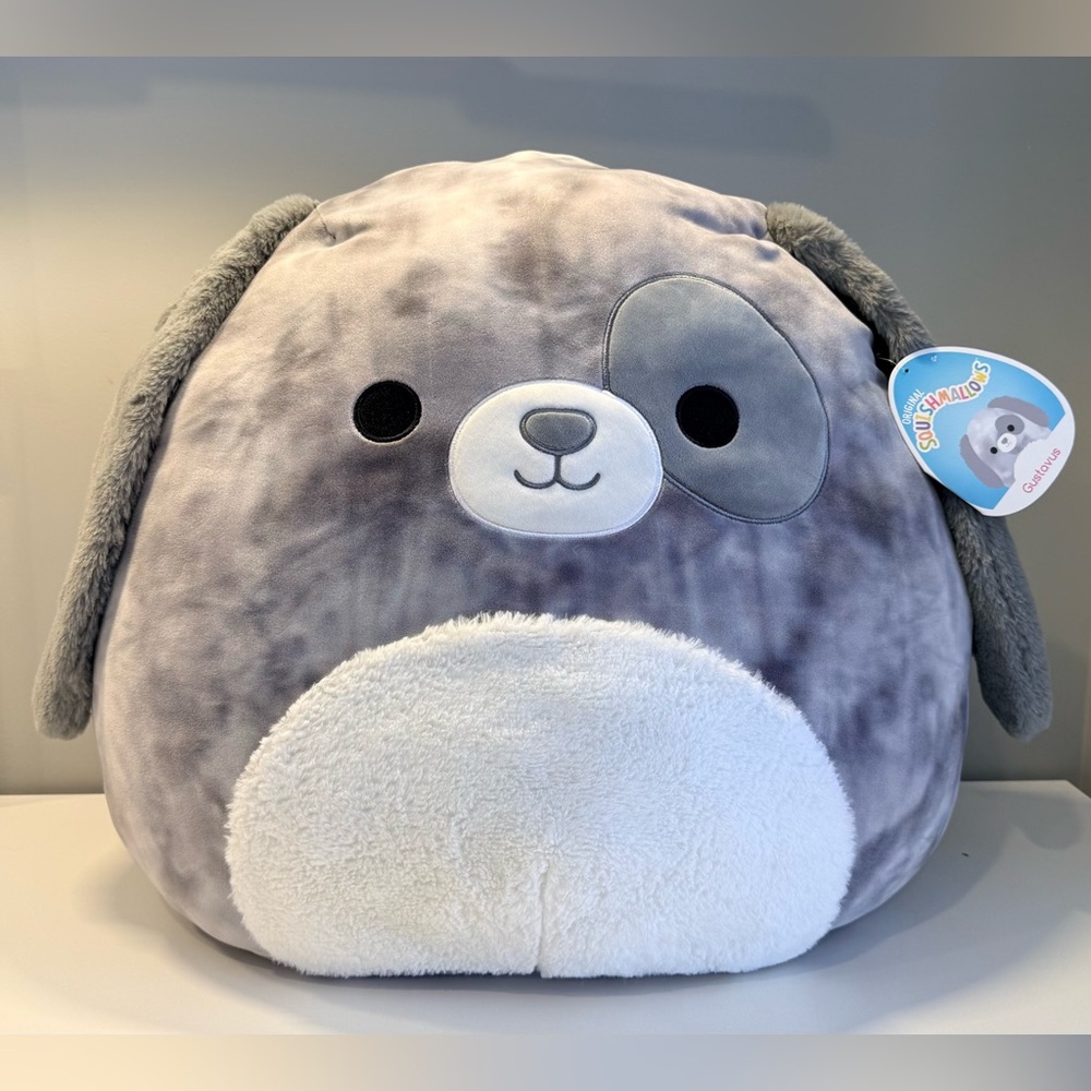 Rare and HTF 20” Gustavus Squishmallows Gray and White Dog Plush